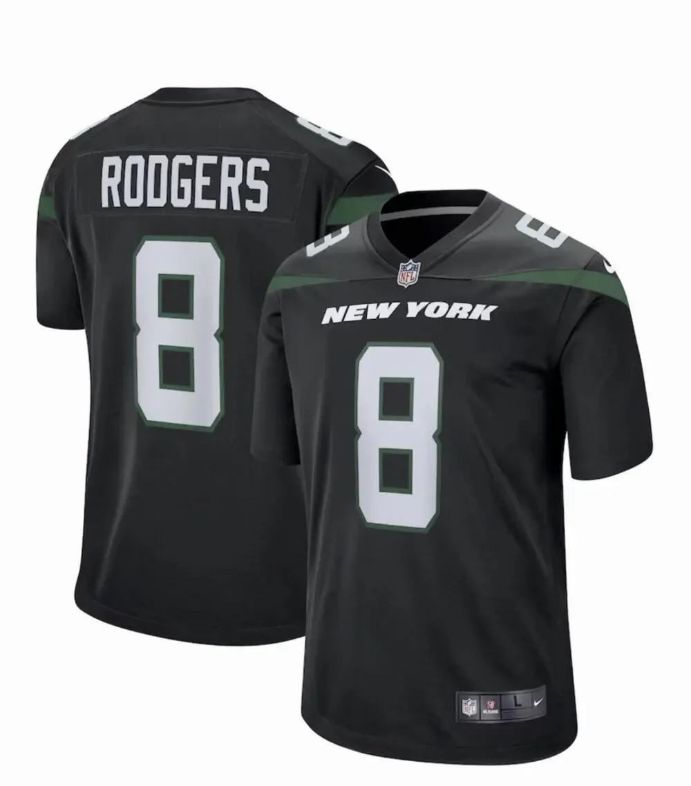 NWT Aaron Rodgers QB New York Jets NFL Nike Game Jersey Gotham Black #8; XXL O6